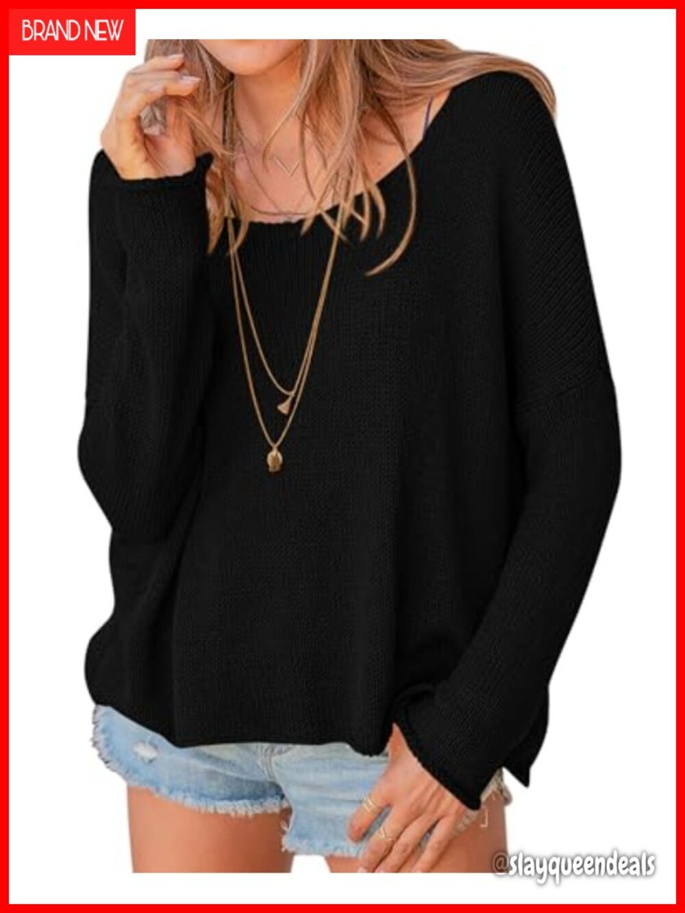 Oversized Scoop Neck Long Sleeve Cotton Pullover Sweater